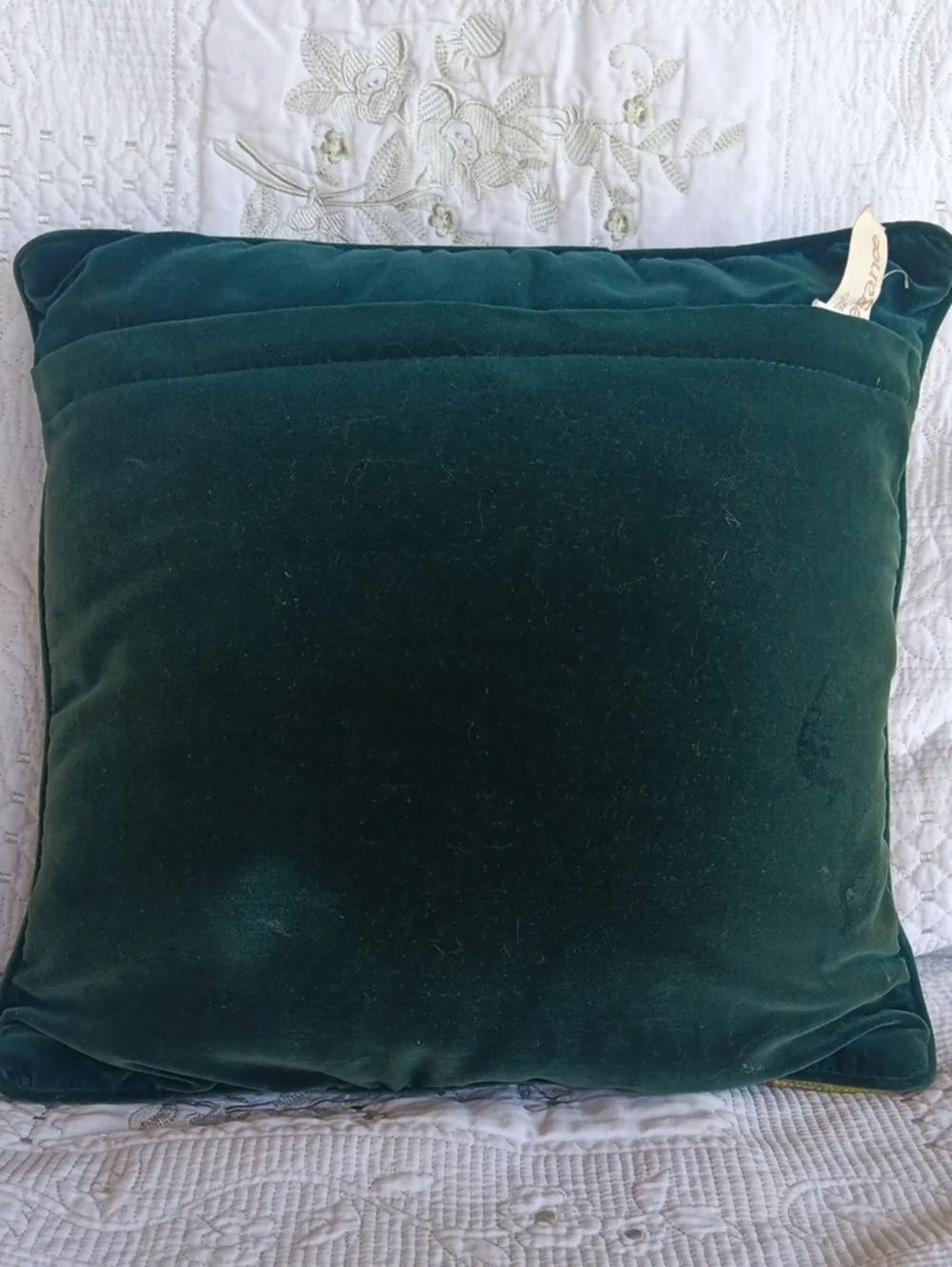 Vintage Hand-Sitched Needlepoint Swan Pillow With Green Velvet Back. 13